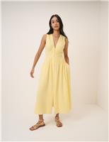 Pure Cotton V-Neck Midi Waisted Dress