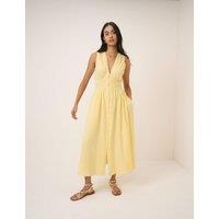 Nobody's Child Pure Cotton V-Neck Midi Waisted Dress Yellow