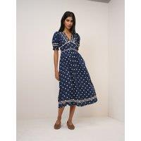 Nobody's Child Patterned V-Neck Midi Waisted Dress Blue