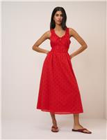 Nobody's Child Pure Cotton Scoop Neck Midi Waisted Dress Red