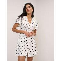 Nobody's Child Polka Dot V-Neck Tie Detail Mini Tea Dress White