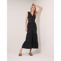 Nobody's Child Pure Cotton Textured Midi Tiered Dress Black