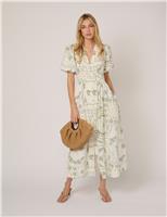 Pure Cotton Polka Dot V-Neck Waisted Dress