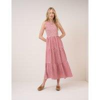 Nobody's Child Pure Cotton Shirred Midaxi Tiered Dress Red