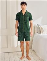 Chelsea Peers Cotton Rich Striped Pyjama Set Green Mix