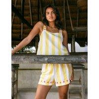 Chelsea Peers Linen Rich Striped Shortie Set Yellow