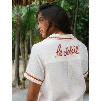 Chelsea Peers Pure Cotton Le Soleil Slogan Pyjama Set Light Cream