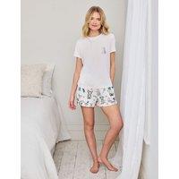 Chelsea Peers Dog Print Shortie Set Light Cream