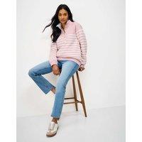 Crew Clothing Cotton Rich Striped Half Zip Sweatshirt Pink Mix