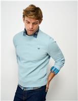 Crew Clothing Pure Cotton Ribbed Crew Neck Jumper Light Blue
