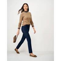 Crew Clothing Cotton Rich Cable Knit Crew Neck Jumper Tan