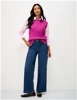 Crew Clothing Pure Cotton Cable Crew Neck Knitted Vest Fuchsia