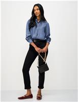 Crew Clothing Pure Lyocell Frill Blouse Denim