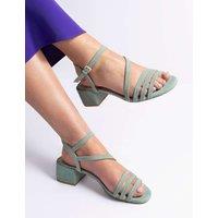 Jones Bootmaker Leather Ankle Strap Block Heel Sandals Mint