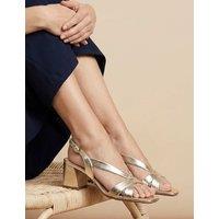 Jones Bootmaker Leather Metallic Block Heel Sandals Gold