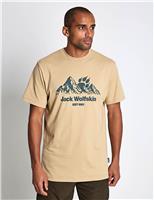 Jack Wolfskin Pure Cotton Crew Neck Graphic T-Shirt Ecru