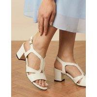 Jones Bootmaker Leather Buckle Block Heel Slingback Shoes White