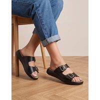 Jones Bootmaker Leather Buckle Flatform Sliders Black