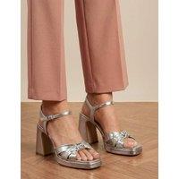 Jones Bootmaker Leather Metallic Block Heel Open Toe Sandals Metallic