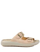 Jones Bootmaker Leather Buckle Flatform Sliders Beige