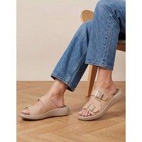 Jones Bootmaker Leather Buckle Flatform Sliders Beige