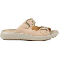 Jones Bootmaker Leather Buckle Flatform Sliders Beige