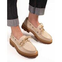 Jones Bootmaker Suede Platform Moccasin Shoes Beige