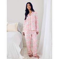 Chelsea Peers Linen-Blend Cocktail Leopard Geo Print Long Pyjama Set Pink