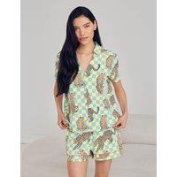 Chelsea Peers Cotton Rich Leopard Checked Shortie Set Multi