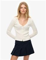 Pure Cotton Ribbed V-Neck Slim Fit Cardigan