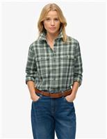 Pure Cotton Flannel Checked Relaxed Shirt