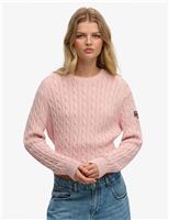 Superdry & Co Pure Cotton Cable Knit Crew Neck Jumper Light Pink