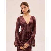 Kitri Polka Dot V-Neck Blouse Brown Mix