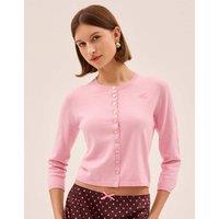Kitri Cotton Rich Button Front Cropped Cardigan Pink