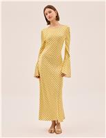 Polka Dot Slash Neck Midaxi Column Dress