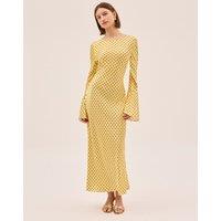 Kitri Polka Dot Slash Neck Midaxi Column Dress Yellow Mix