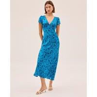 Kitri Floral V-Neck Midaxi Tea Dress Blue Mix