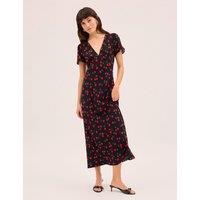 Kitri Cherry Print V-Neck Midaxi Waisted Dress Black