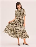 Floral Shirred Maxi Tiered Dress