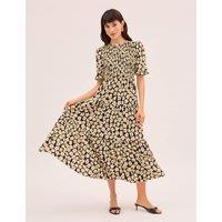 Kitri Floral Shirred Maxi Tiered Dress Black