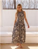South Beach Sunburst Print High Neck Maxi Beach Dress White/Black