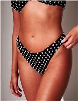 South Beach Textured Polka Dot High Leg Bikini Bottoms Black