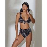 South Beach Textured Polka Dot High Waisted Bikini Bottoms Black