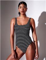 Crinkle Tummy Control Striped Swimsuit