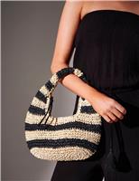 South Beach Straw Woven Striped Grab Bag Multi