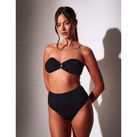 South Beach Crinkle Ring Detail Bandeau Bikini Top Black