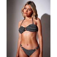 South Beach Crinke Striped Ring Detail Bandeau Bikini Top White/Black