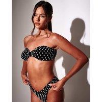 South Beach Textured Polka Dot Bandeau Bikini Top Black