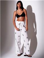 South Beach Pure Cotton Embroidered Wide Leg Trousers White