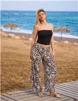 South Beach Sun Print Wide Leg Beach Trousers White/Black